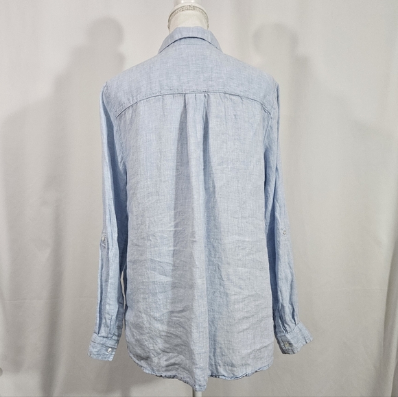 Charter Club blue button down 100% linen shirt women's size Large - Picture 2 of 11